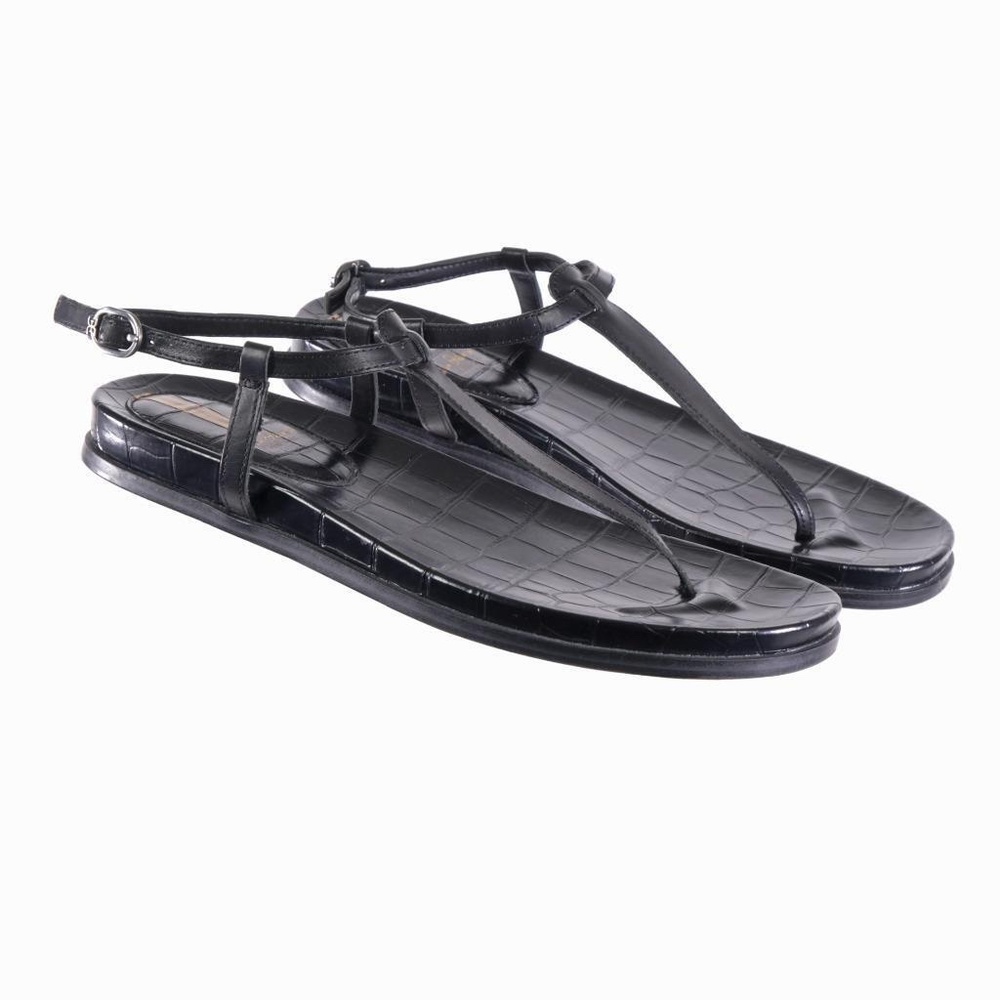 Sam Edelman Black Croc-Embossed T-Strap Sandals - Picture 3 of 6